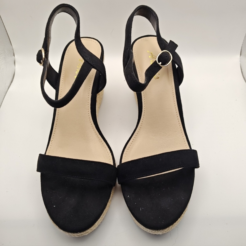 Ankis Black Espadrille Wedge Sandals 7.5 - Picture 2 of 12